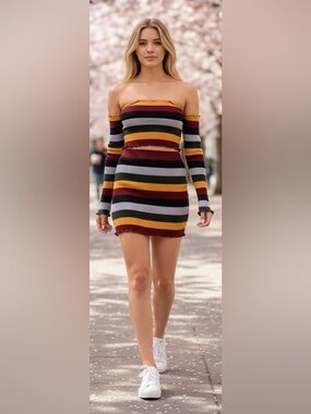 Fashion Nova Multicolor Striped Skirt Set